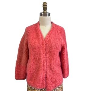 Vtg Coral 100% Mohair Sweater Womens M 1950s 60s Handknit